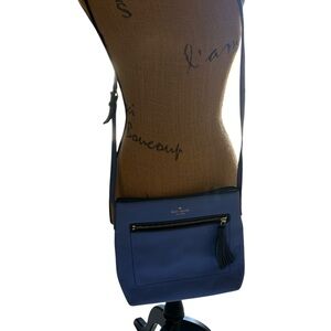 kate spade navy blue leather crossbody with tassel zipper